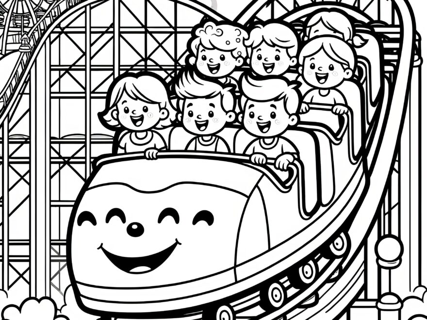 Children Enjoy Riding Roller Coasters Coloring Page For Free