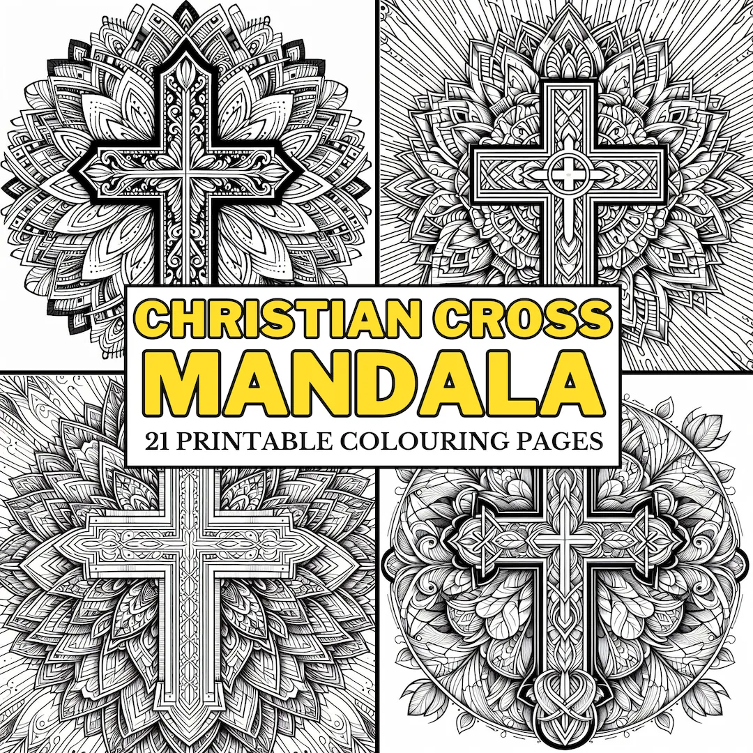 Christian Cross Mandala COLOURING PAGES 21 Printable Coloring Pages Perfect For EASTER And Christmas Fun For Kids Adults Etsy