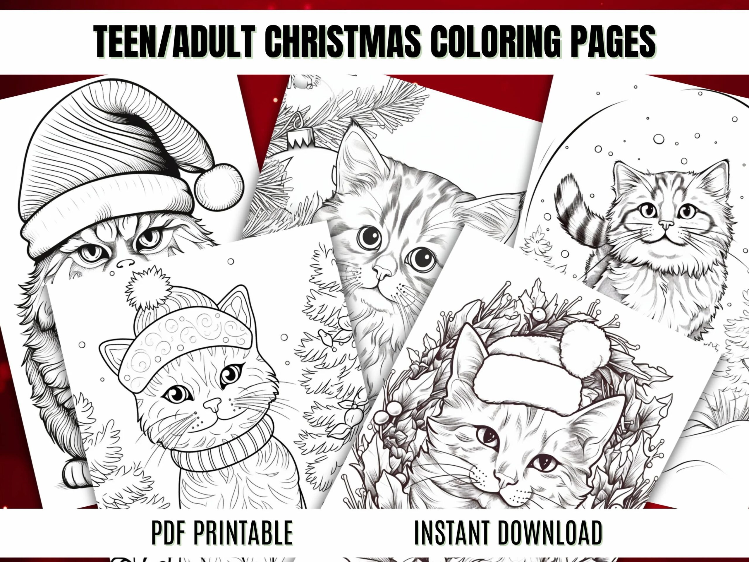 Christmas Adult Coloring Pages Christmas Cats Coloring Pages Winter Coloring Pages Christmas Cat themed Coloring Pages Coloring Sheets Etsy