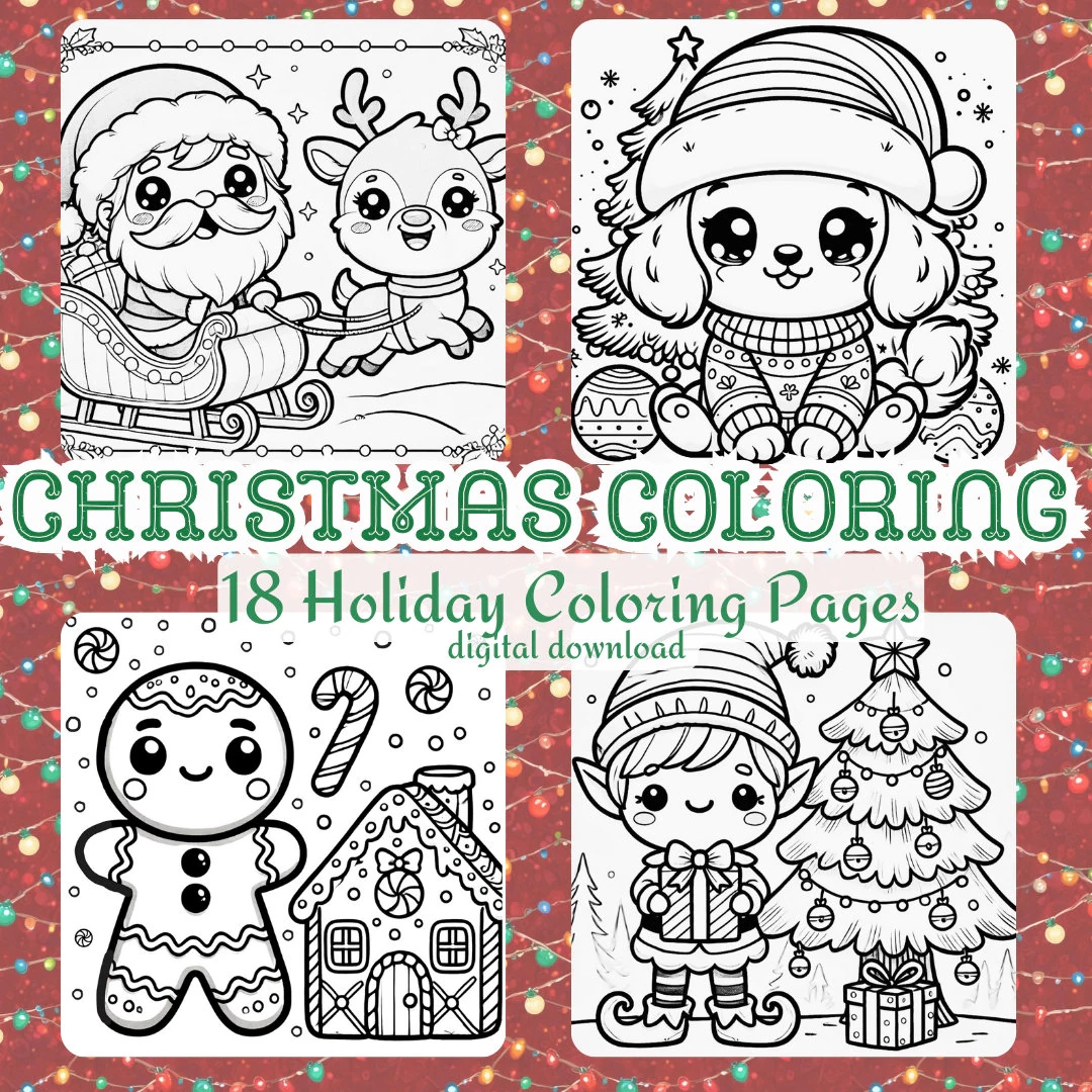 Christmas Coloring Pages For Kids 18 Printable Holiday Coloring Book Cute Christmas Activity Digital Download Etsy Christmas Coloring Pages For Kids 18 Printable Holiday Coloring Book Cute Christmas Activity Digital Download Etsy