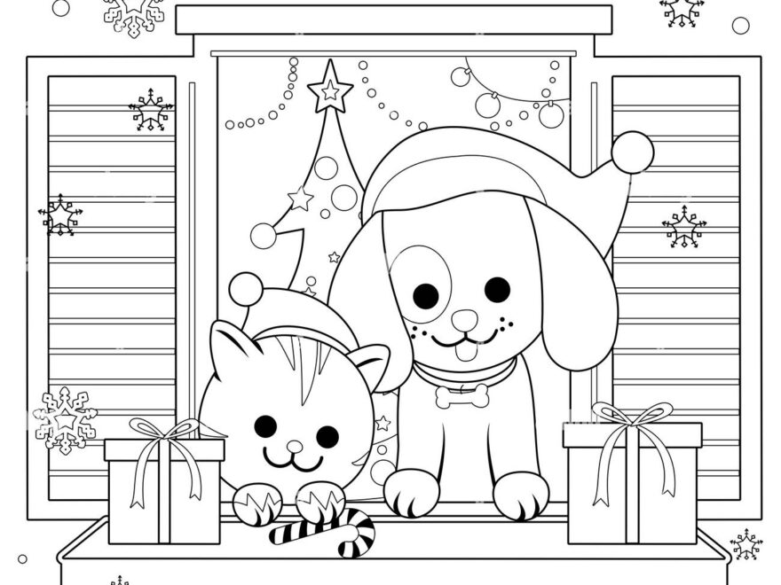 Christmas Dog And Cat On White Black And White Stock Photos Images Alamy
