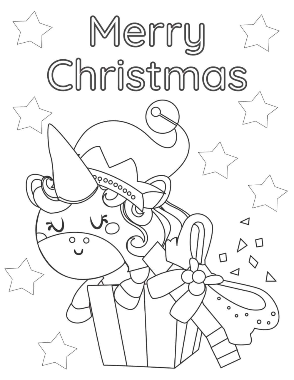 Christmas Unicorn Coloring Pages