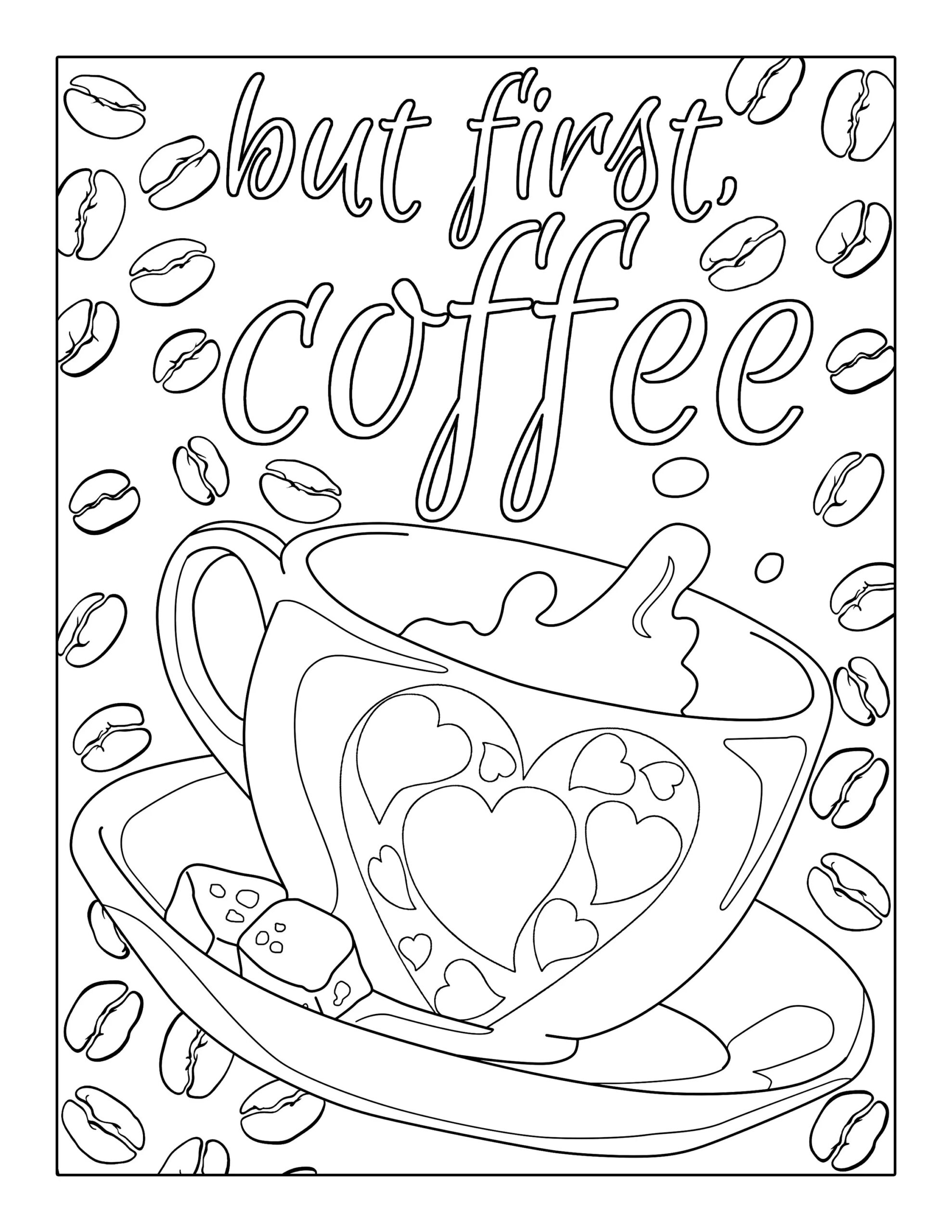 Coffee Coloring Pages Etsy