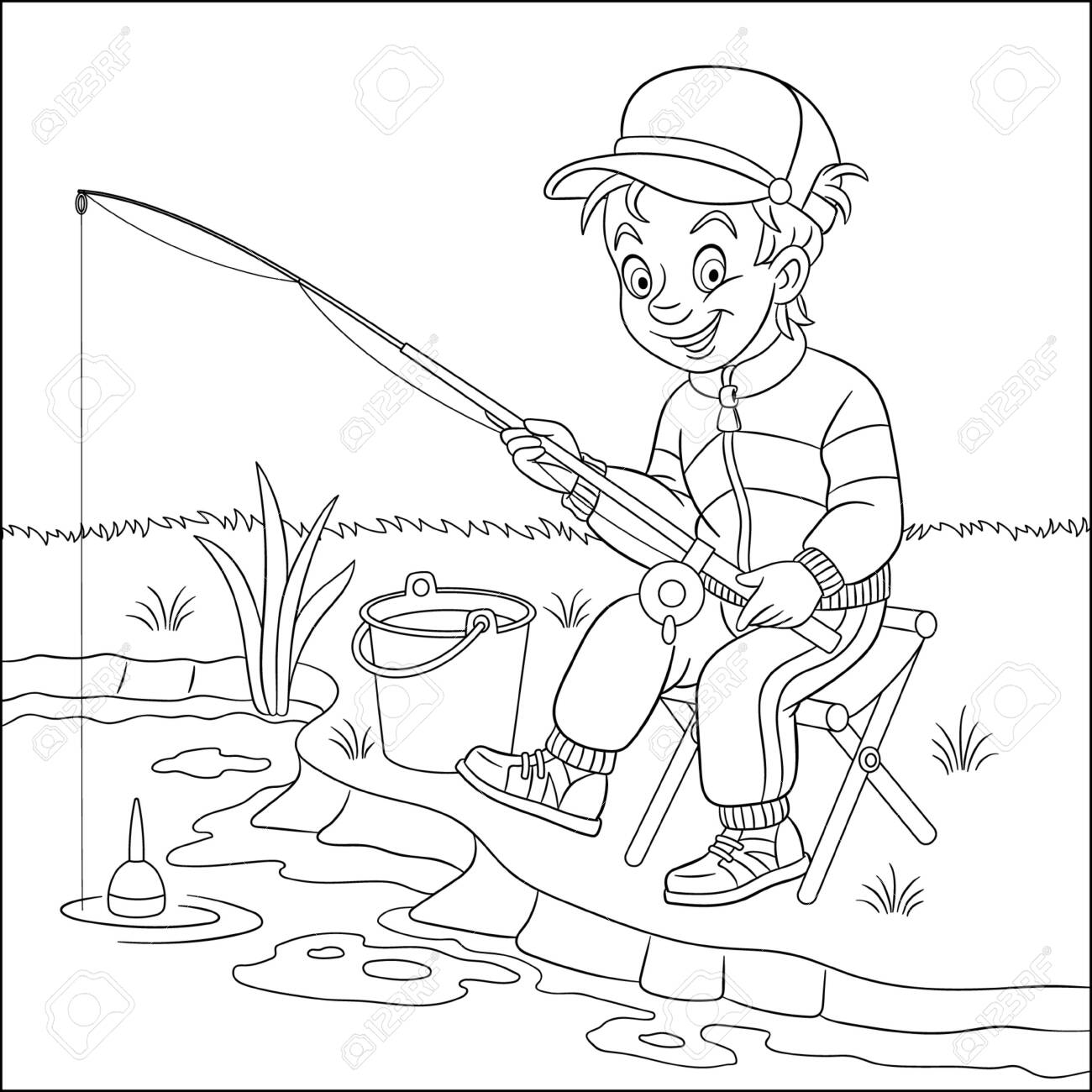 Coloring Page Coloring Picture Of Cartoon Boy Fishing Childish Design For Kids Activity Colouring Book About People Professions Royalty Free SVG Cliparts Vectors And Stock Illustration Image 138759733 