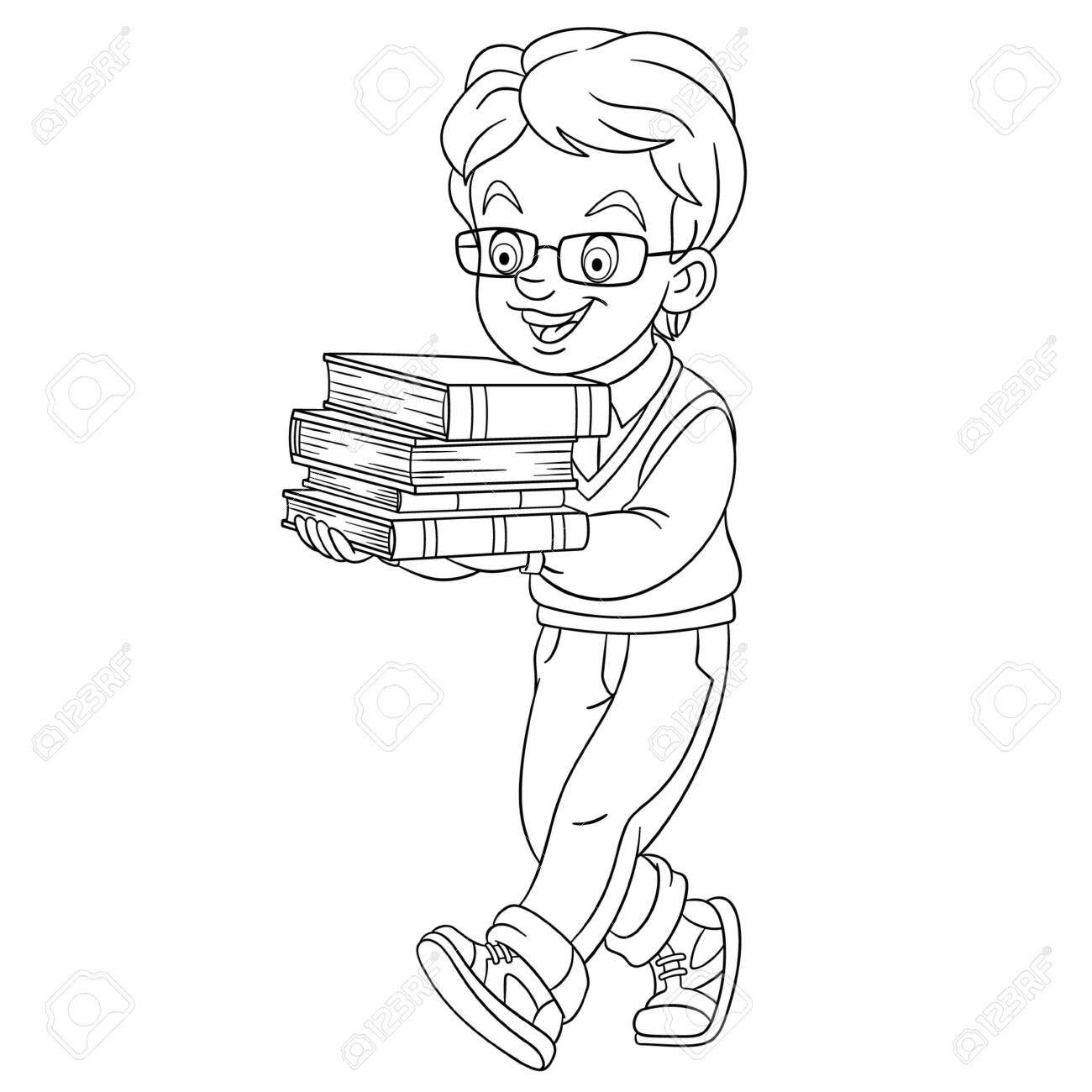 Coloring Page Coloring Picture Of Cartoon Boy With Pile Of Books Childish Design For Kids Activity Colouring Book About People Professions Royalty Free SVG Cliparts Vectors And Stock Illustration Image 138736576 