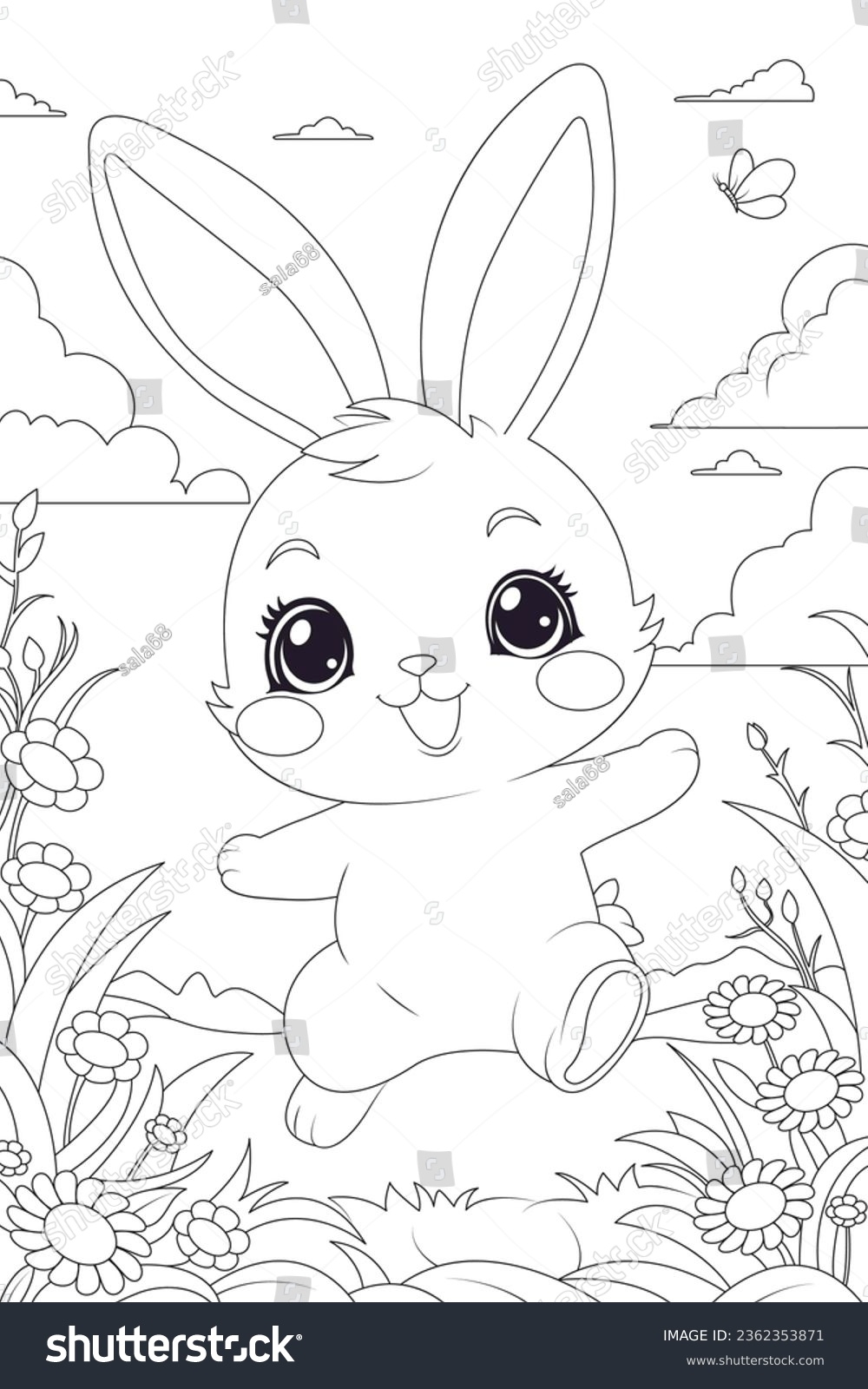Coloring Page Happy Bunny Hopping Through Stock Vector Royalty Free 2362353871 Shutterstock Coloring Page Happy Bunny Hopping Through Stock Vector Royalty Free 2362353871 Shutterstock