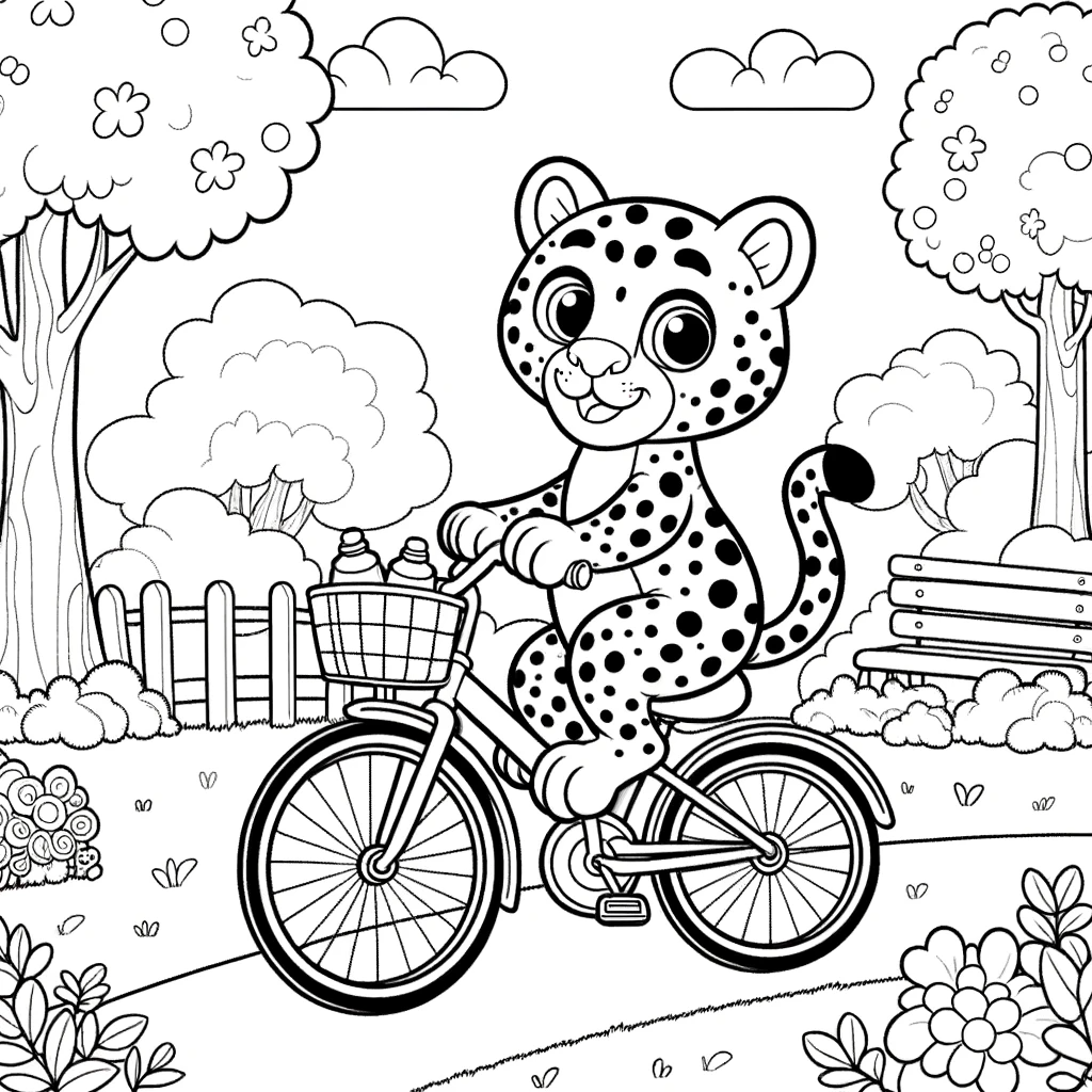 Coloring Page Leopard Bicycle Adventure Color Page For Kids