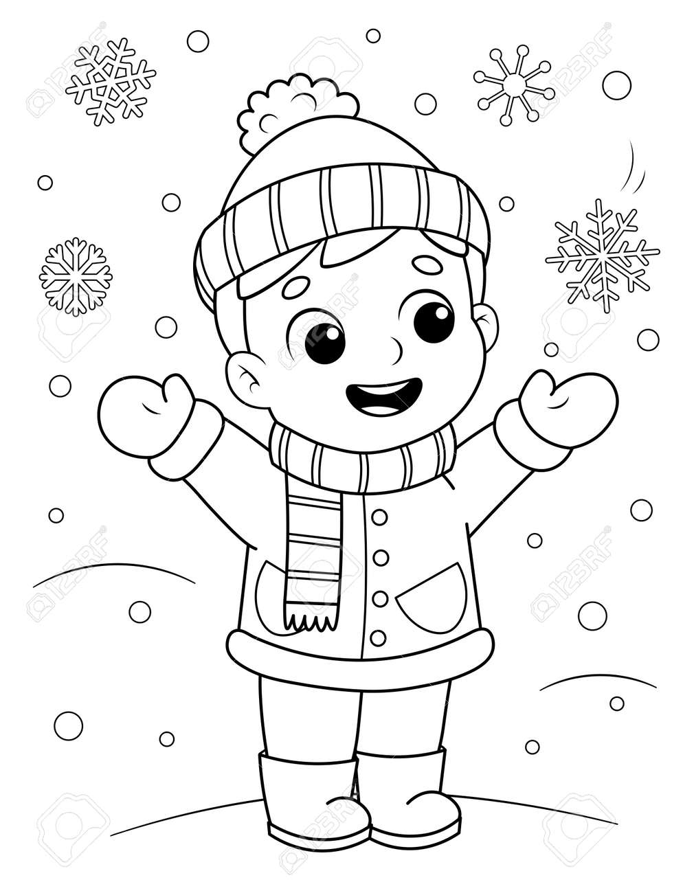 Coloring Page Of A Cute Cartoon Kid In Winter Clothes Enjoying The Snow Coloring Book For Kids Royalty Free SVG Cliparts Vectors And Stock Illustration Image 157692829 Coloring Page Of A Cute Cartoon Kid In Winter Clothes Enjoying The Snow Coloring Book For Kids Royalty Free SVG Cliparts Vectors And Stock Illustration Image 157692829