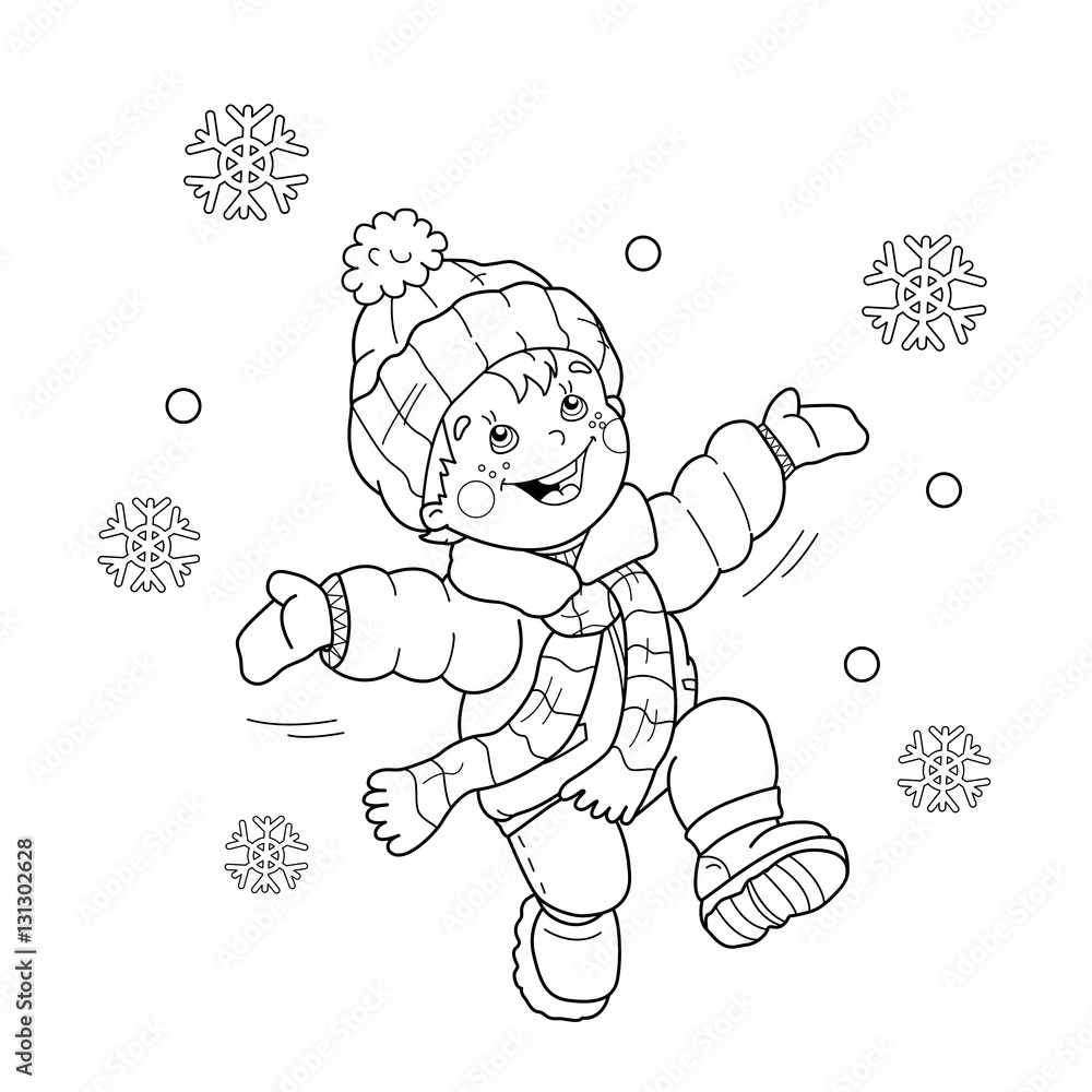 Coloring Page Outline Of Cartoon Boy Jumping For Joy First Snow Winter Coloring Book For Kids Stock Vector Adobe Stock Coloring Page Outline Of Cartoon Boy Jumping For Joy First Snow Winter Coloring Book For Kids Stock Vector Adobe Stock
