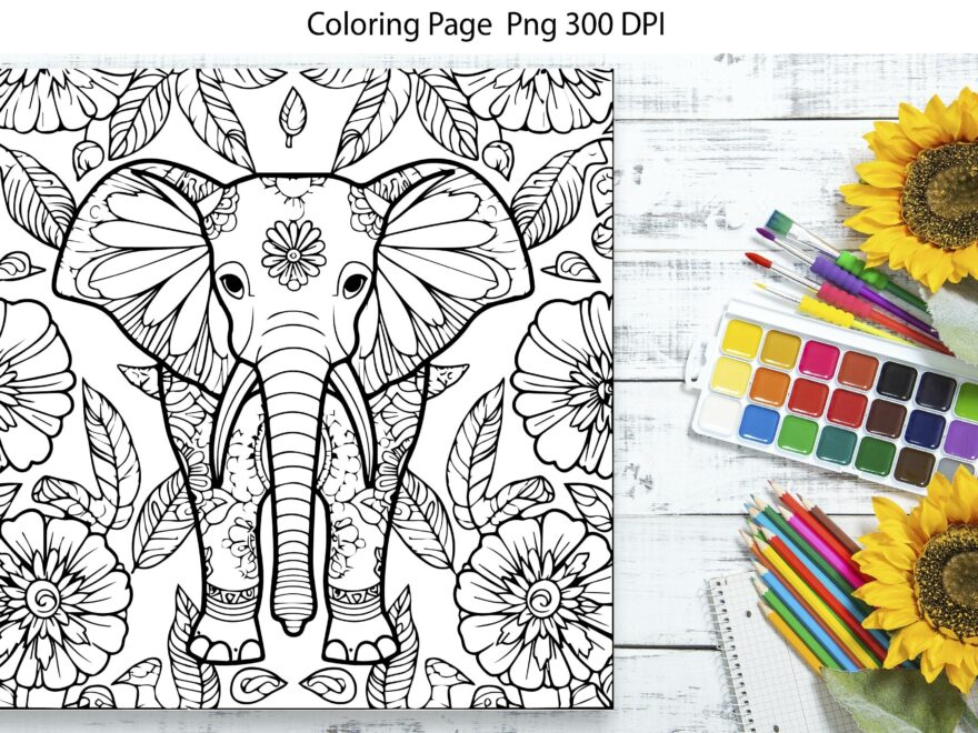 Coloring Page PNG Coloring Book Cute Elephant Drawing