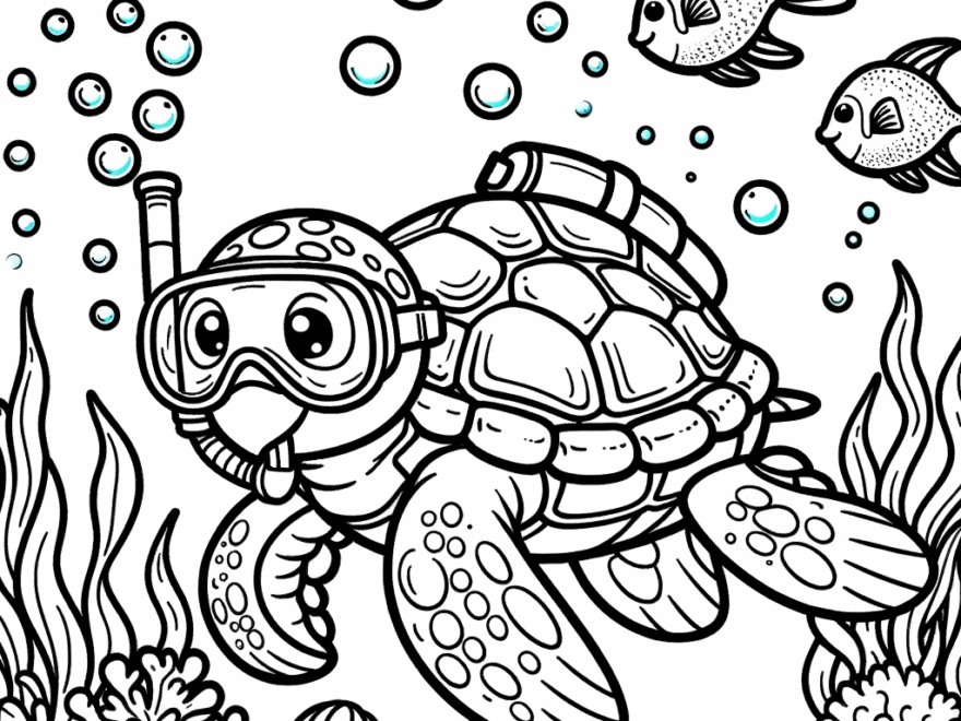 Coloring Page Underwater Adventure Snorkeling Turtle Color Page For Kids