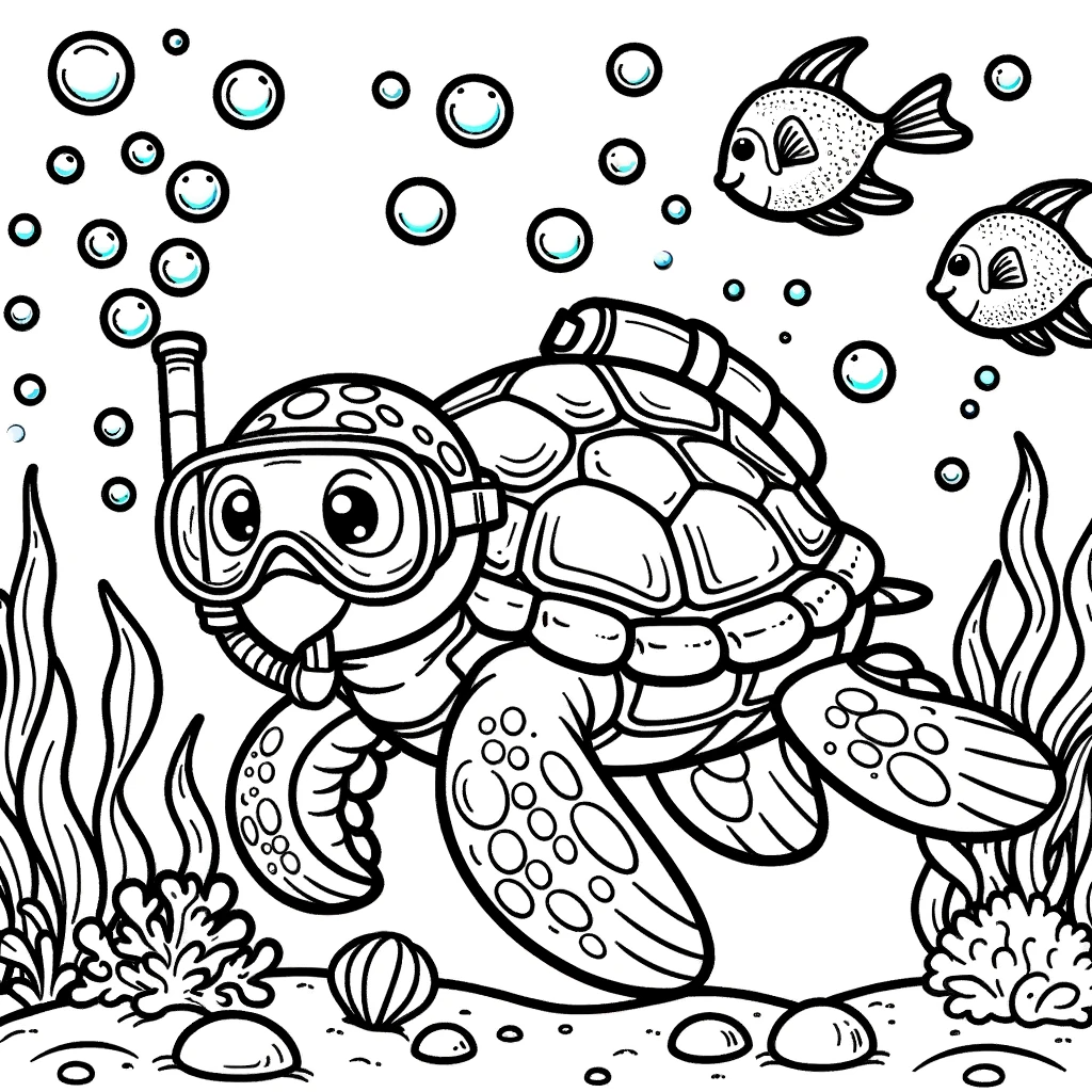 Coloring Page Underwater Adventure Snorkeling Turtle Color Page For Kids Coloring Page Underwater Adventure Snorkeling Turtle Color Page For Kids