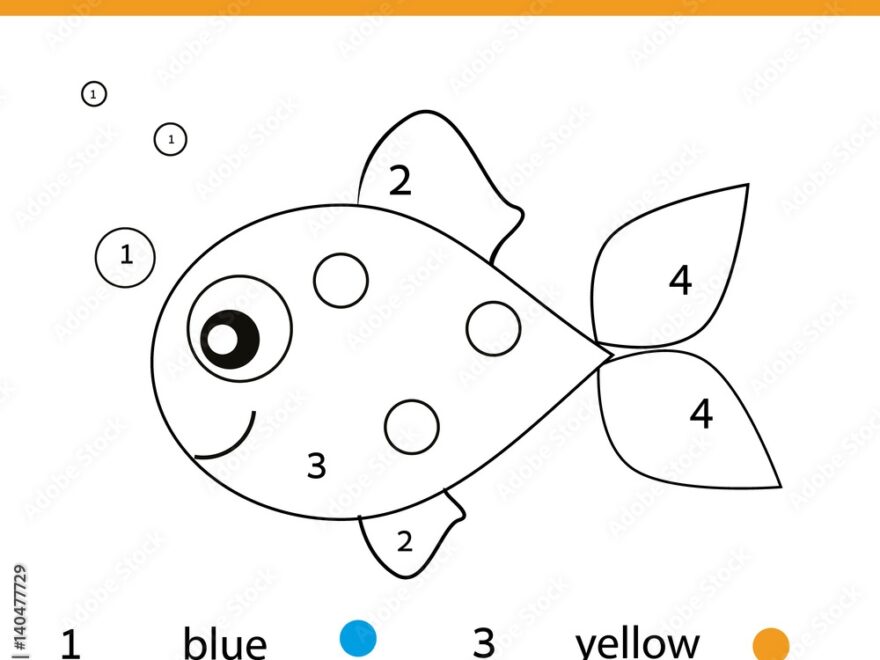 Coloring Page With Fish Character Color By Numbers Educational Children Game Drawing Kids Activity Stock Vector Adobe Stock