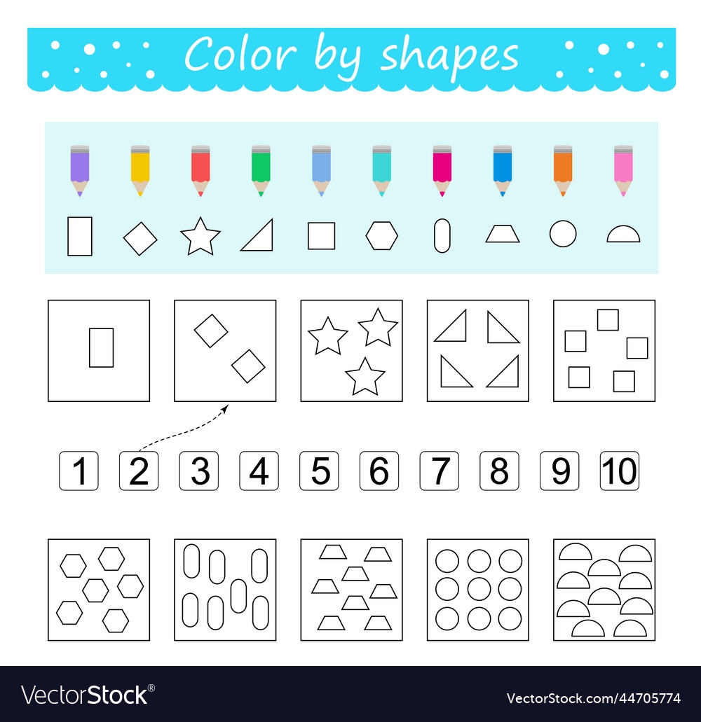 Coloring Pages Color By Shapes Learn Numbers Vector Image
