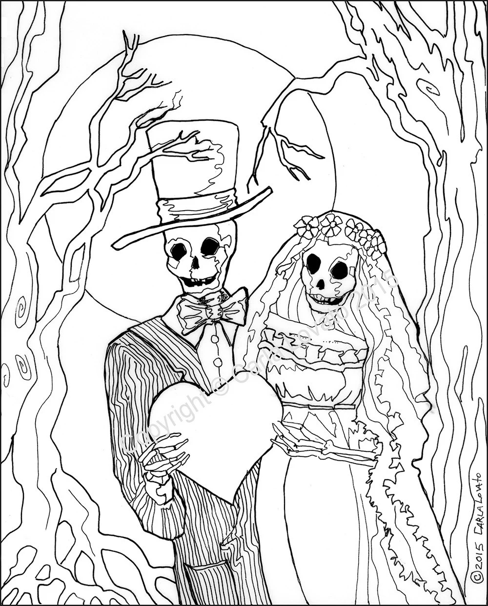 Coloring Pages Skeleton Wedding Color Page Day Of The Dead Digital Downloaded Digital Color Page Adult Coloring Skeleton Bride Etsy