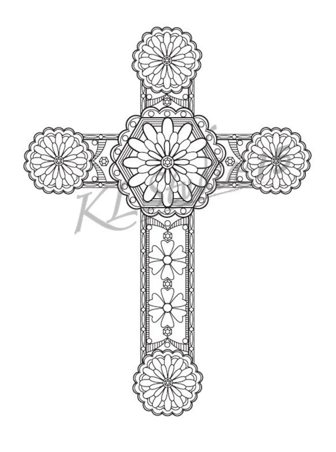 Cross Coloring Page Instant Download Relax Cross Designs To Color For Adults To Print And Color Etsy