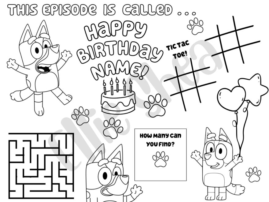 Custom Bluey Birthday Coloring Sheet Etsy