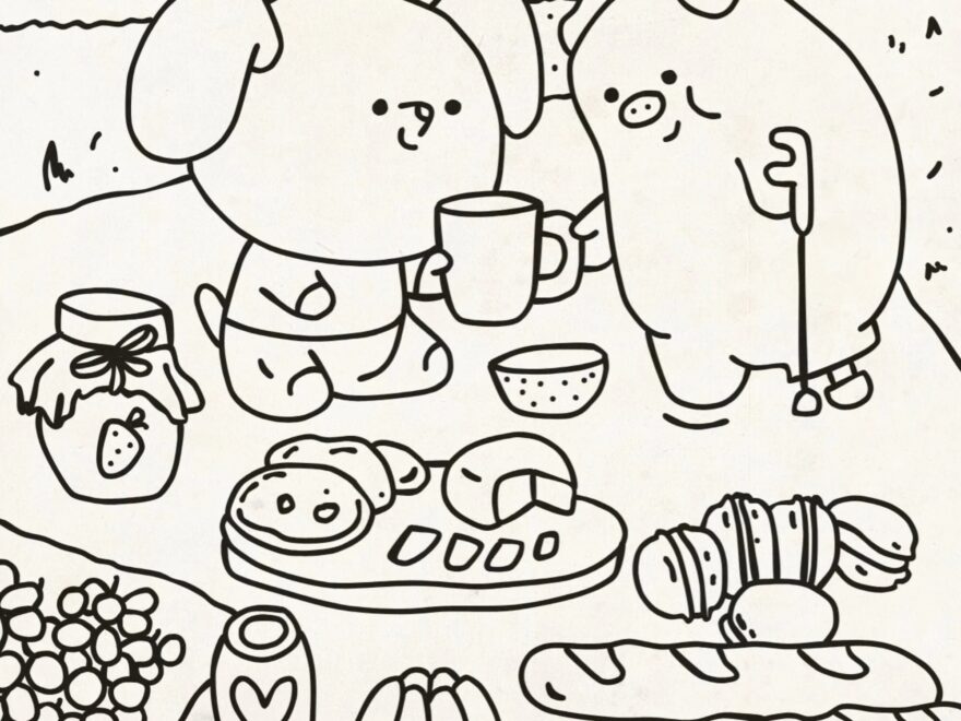 Cute Animals Simple Coloring Page For Teens And Adults Printable Or Digital Colouring Sheet With Cozy And Aesthetic Vibes Etsy