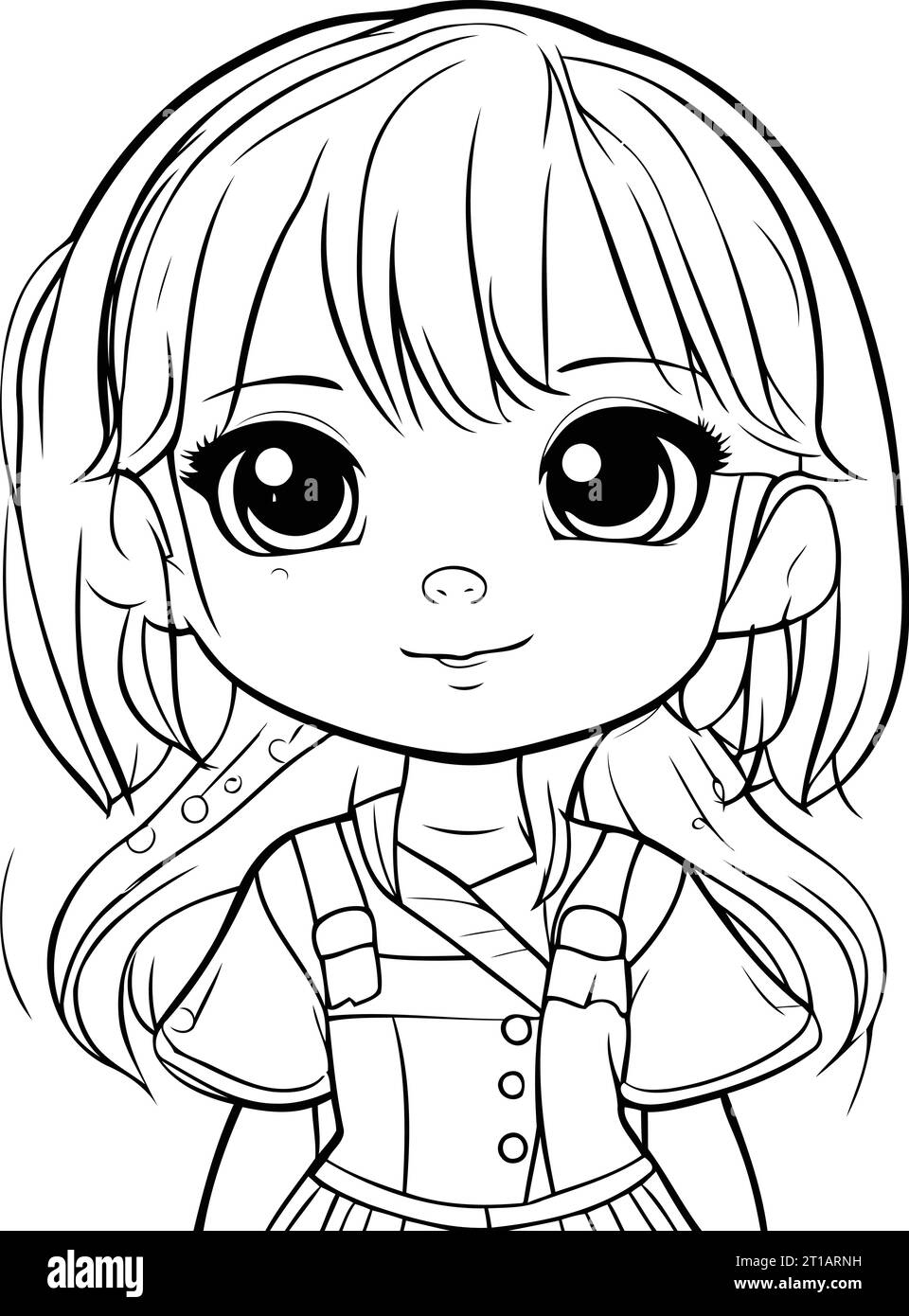 Cute Anime Girl Black And White Vector Illustration For Coloring Book Stock Vector Image Art Alamy