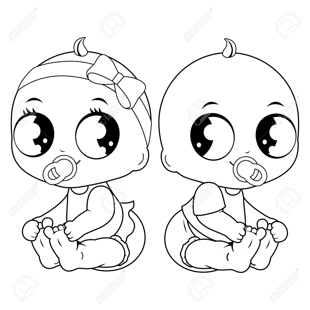 Cute Baby Girl And Boy Vector Black And White Coloring Page Royalty Free SVG Cliparts Vectors And Stock Illustration Image 200951840 