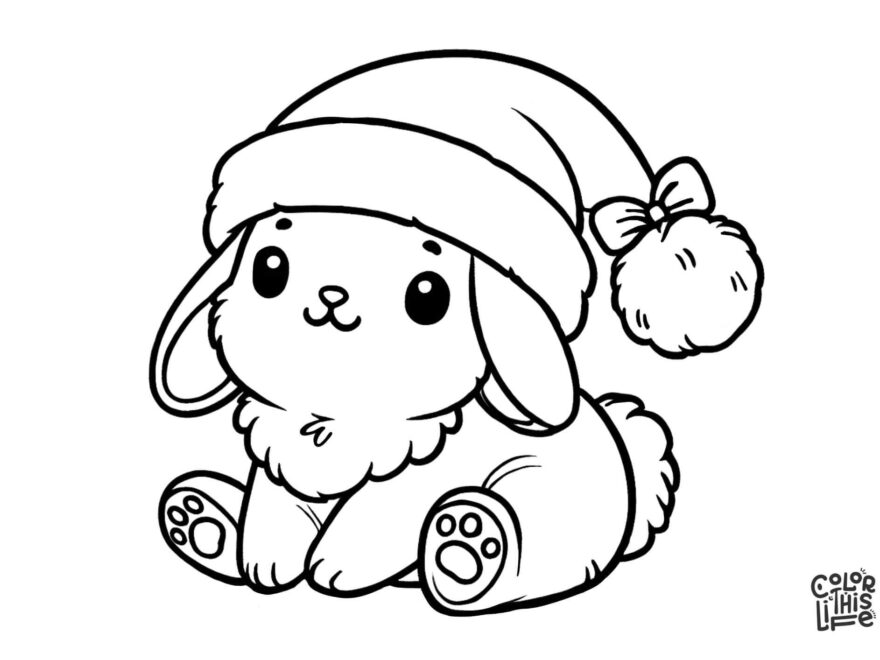 Cute Bunny With Winter Hat Coloring Page Color This Life