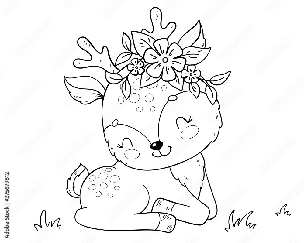 Cute Cartoon Baby Deer Coloring Book Page For Children Stock Vector Adobe Stock