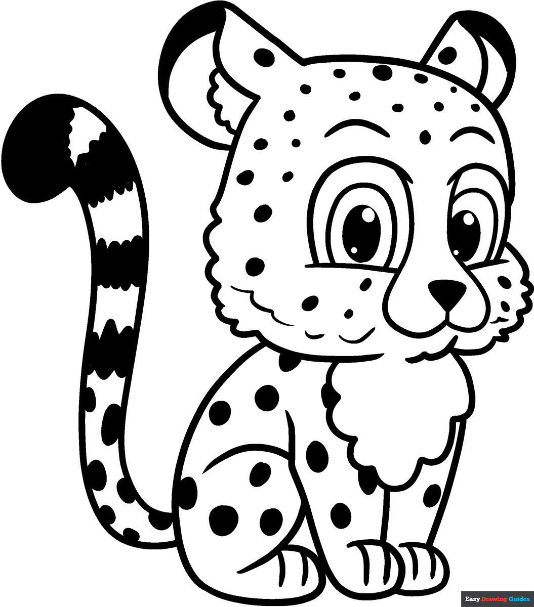 Cute Cartoon Cheetah Coloring Page Easy Drawing Guides Cute Cartoon Cheetah Coloring Page Easy Drawing Guides