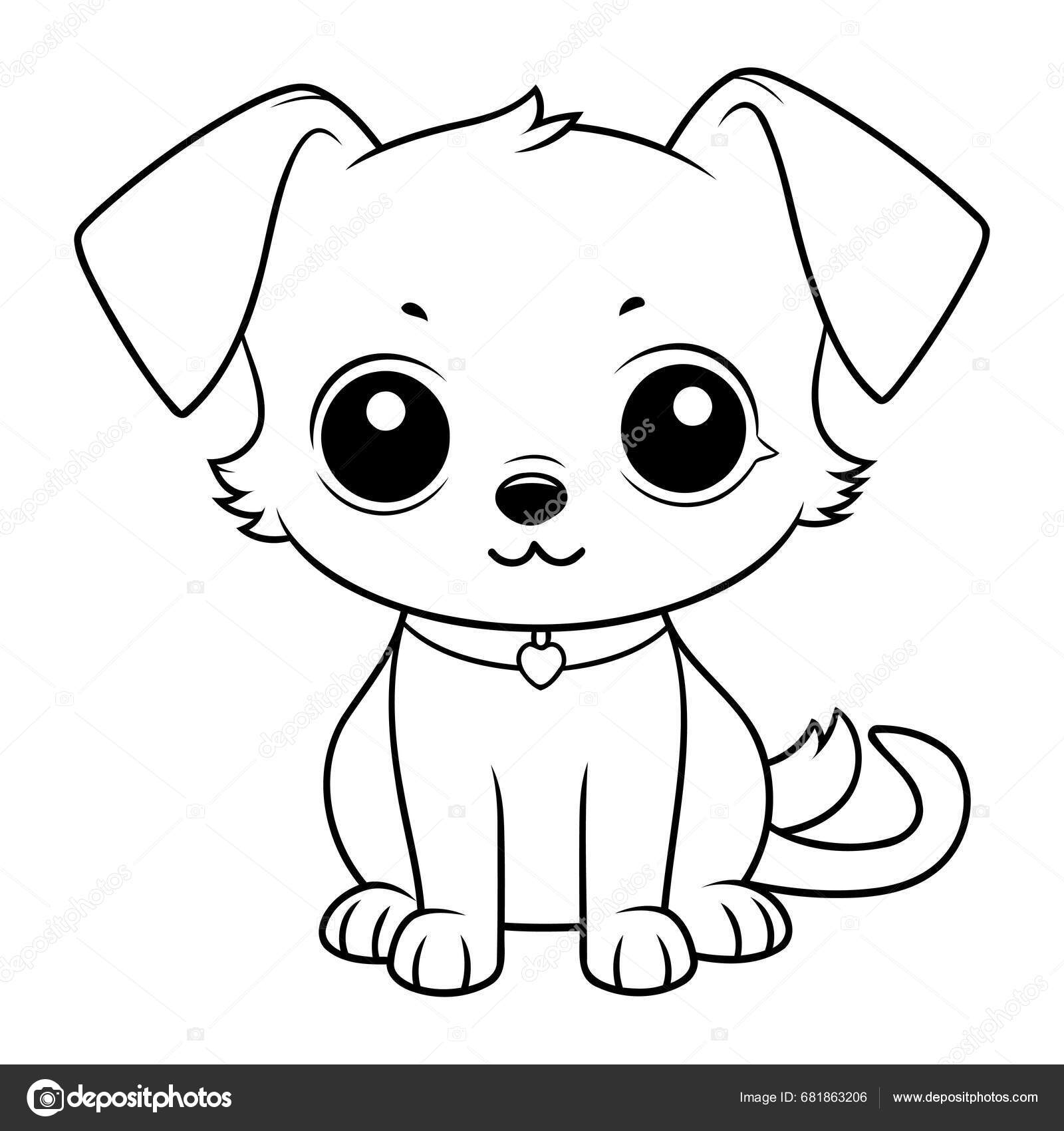 Cute Cartoon Dog Big Eyes Vector Illustration Coloring Book Stock Vector By ibrandify 681863206