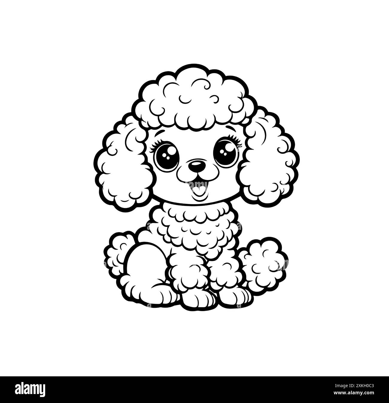 Cute Cartoon Poodle Puppy With Big Eyes Sitting Happily Adorable Fluffy Dog With Cheerful Expression For Kids Coloring Books Activity Pages Pet Stock Vector Image Art Alamy