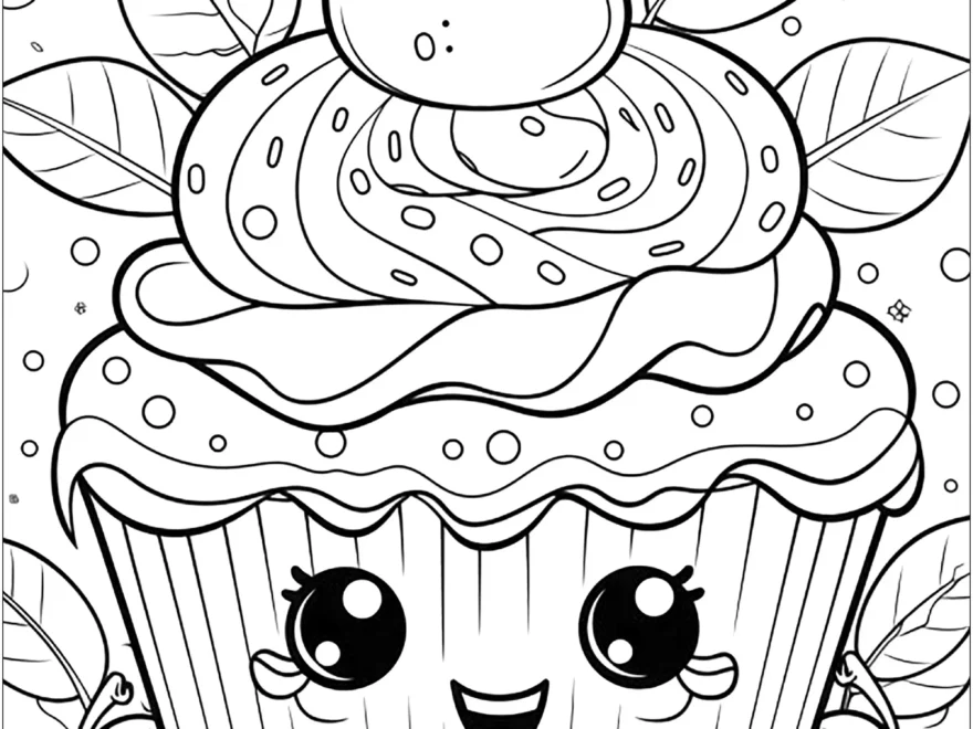 Cute Cupcake With Cherries Cupcake And Cake Coloring Pages For Adults