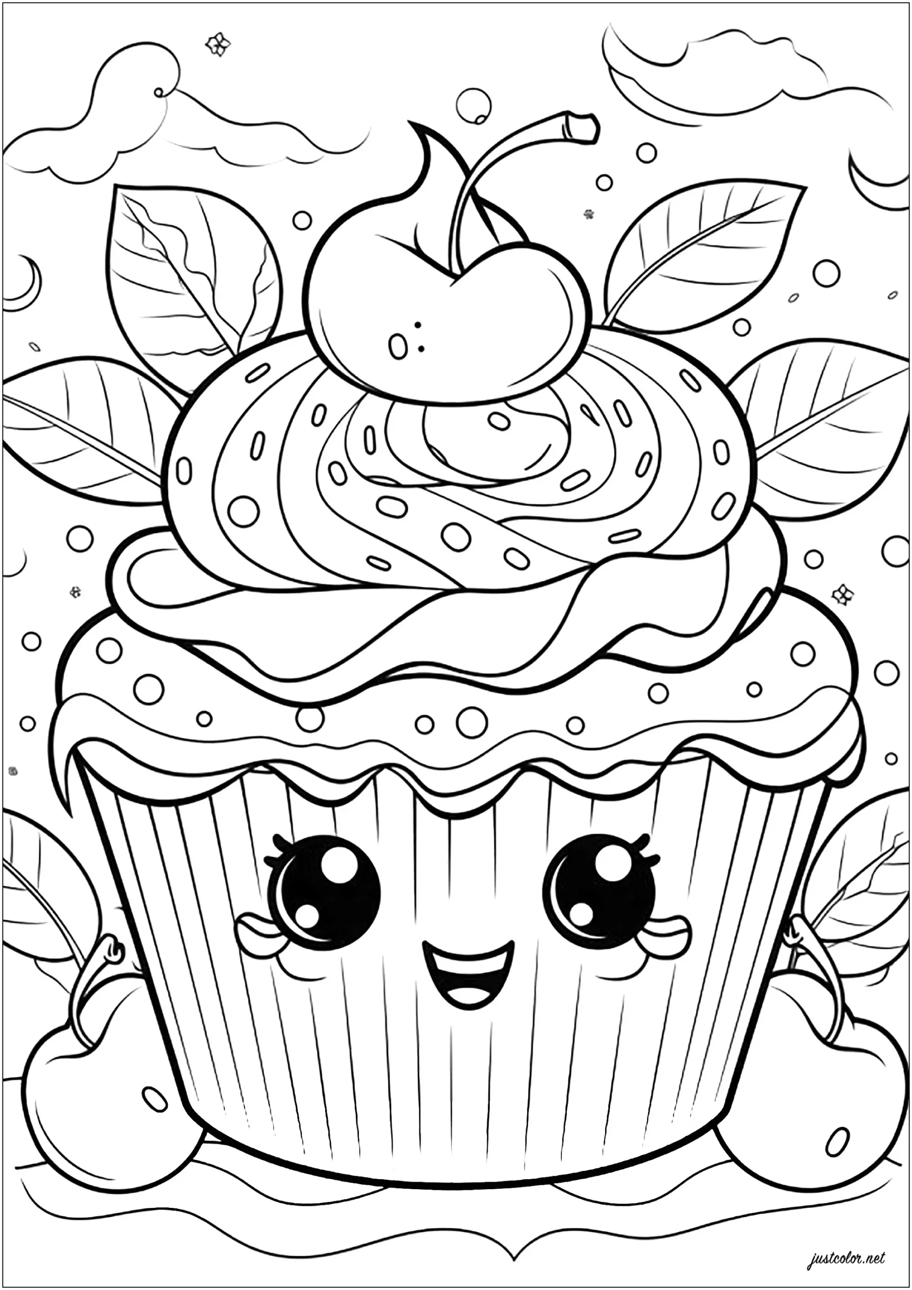Cute Cupcake With Cherries Cupcake And Cake Coloring Pages For Adults Cute Cupcake With Cherries Cupcake And Cake Coloring Pages For Adults