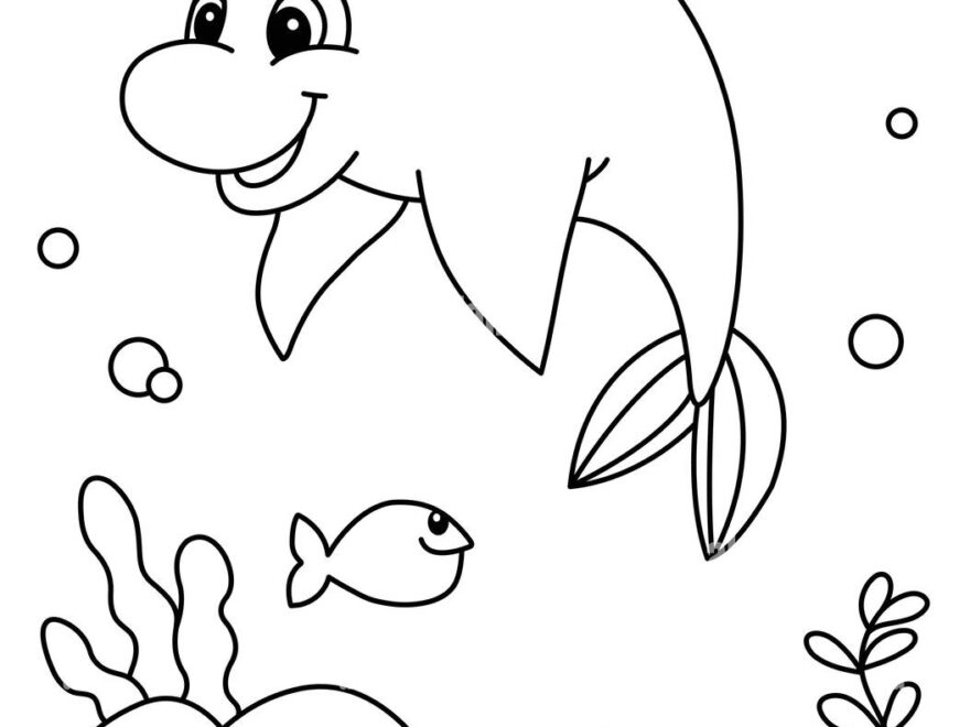 Cute Dolphin Coloring Page Ocean Animals Coloring Book For Kids Under The Sea Vector Illustration Underwater Cartoon Stock Vector Image Art Alamy