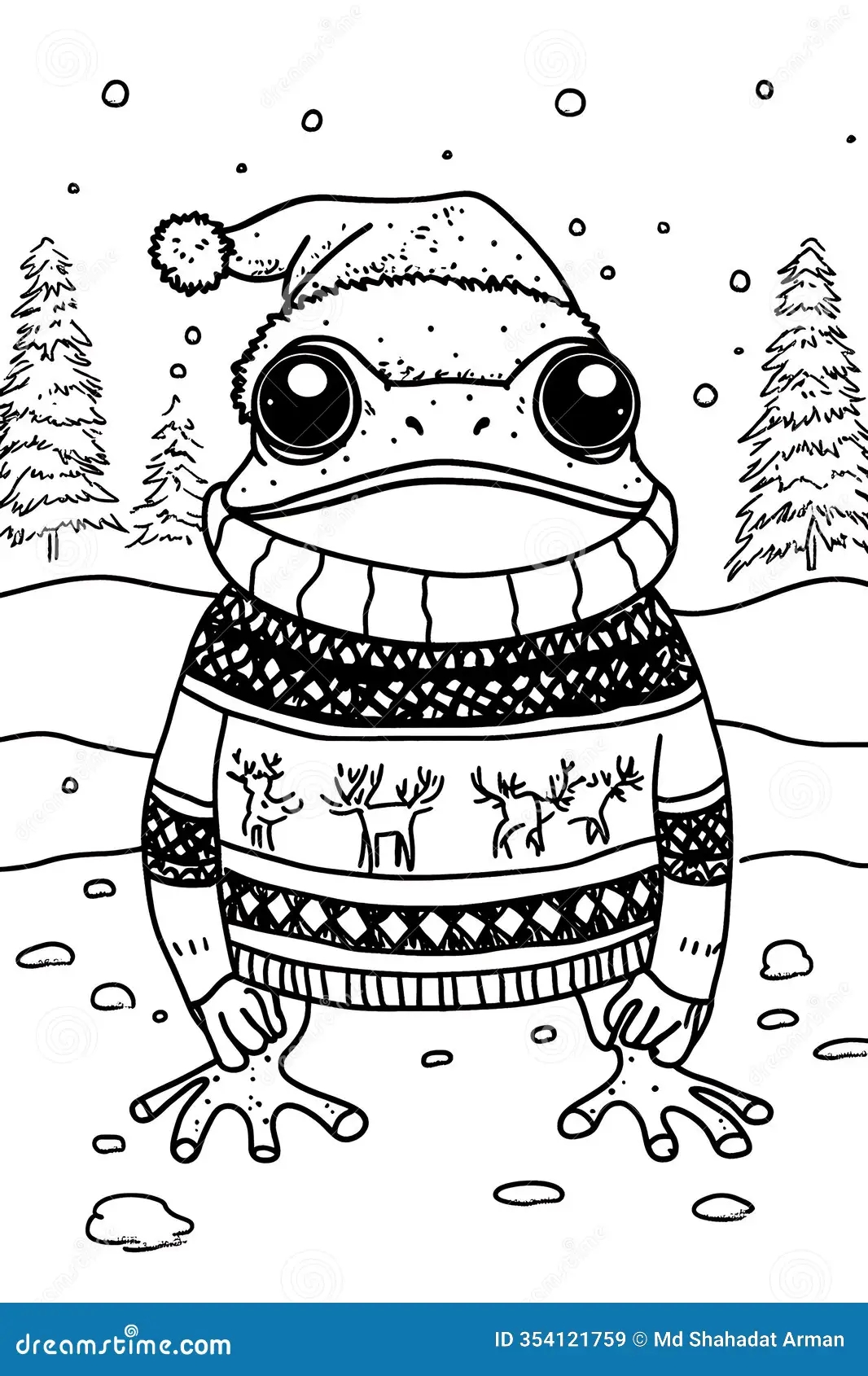 Cute Frog In Santa Hat And Sweater Winter Scene Stock Illustration Illustration Of January Snow 354121759