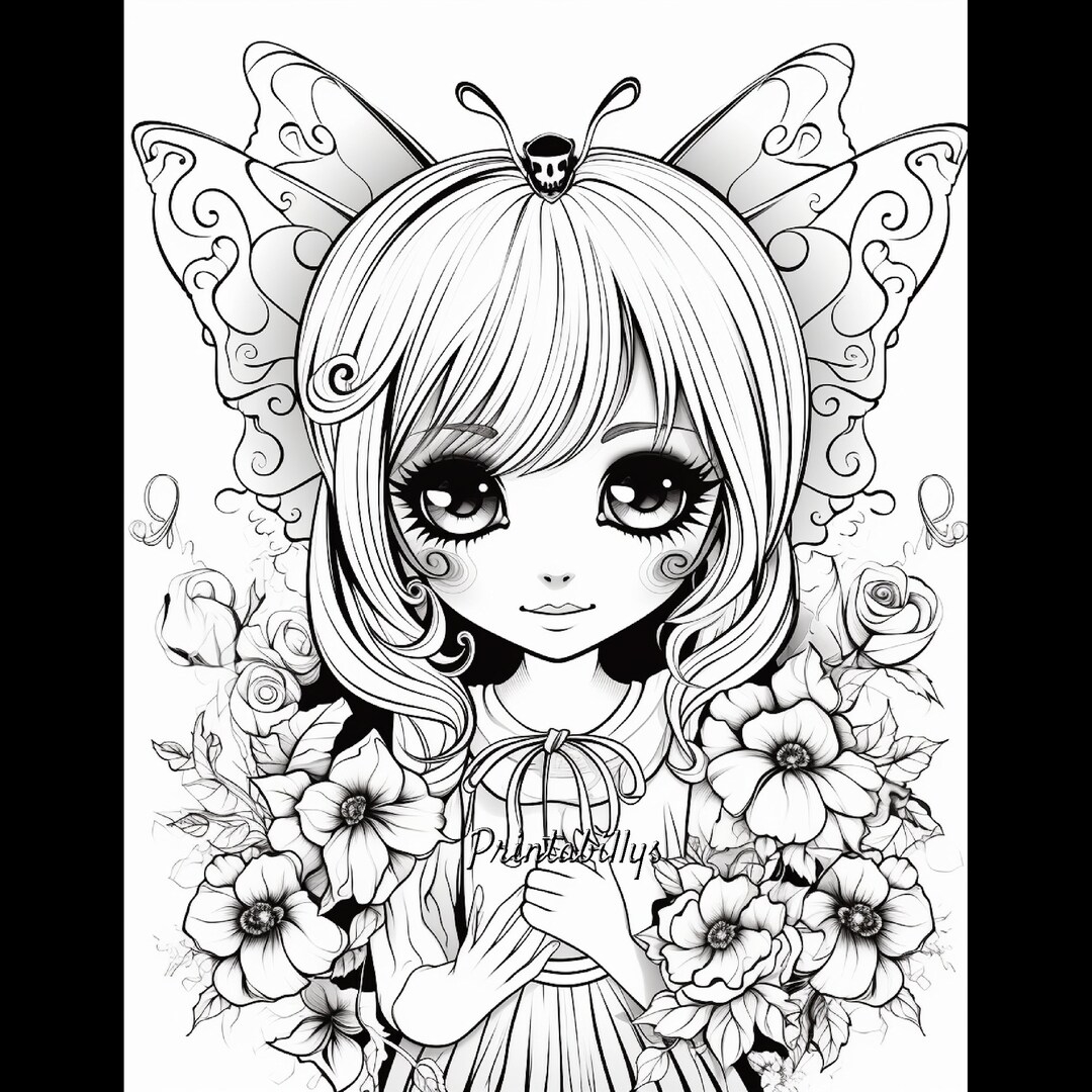 Cute Gothic Fairy Coloring Pages 11 15 Etsy Cute Gothic Fairy Coloring Pages 11 15 Etsy