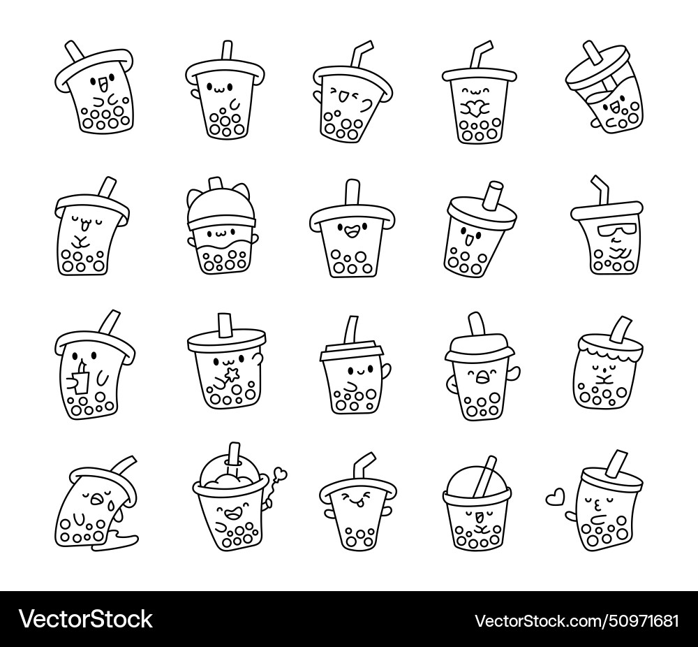 Cute Kawaii Bubble Tea Coloring Page Milk Vector Image