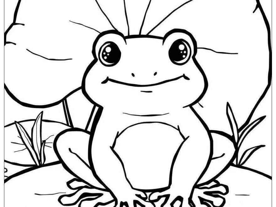 Cute Kawaii Frog Coloring Page Free PDF PNG Printable