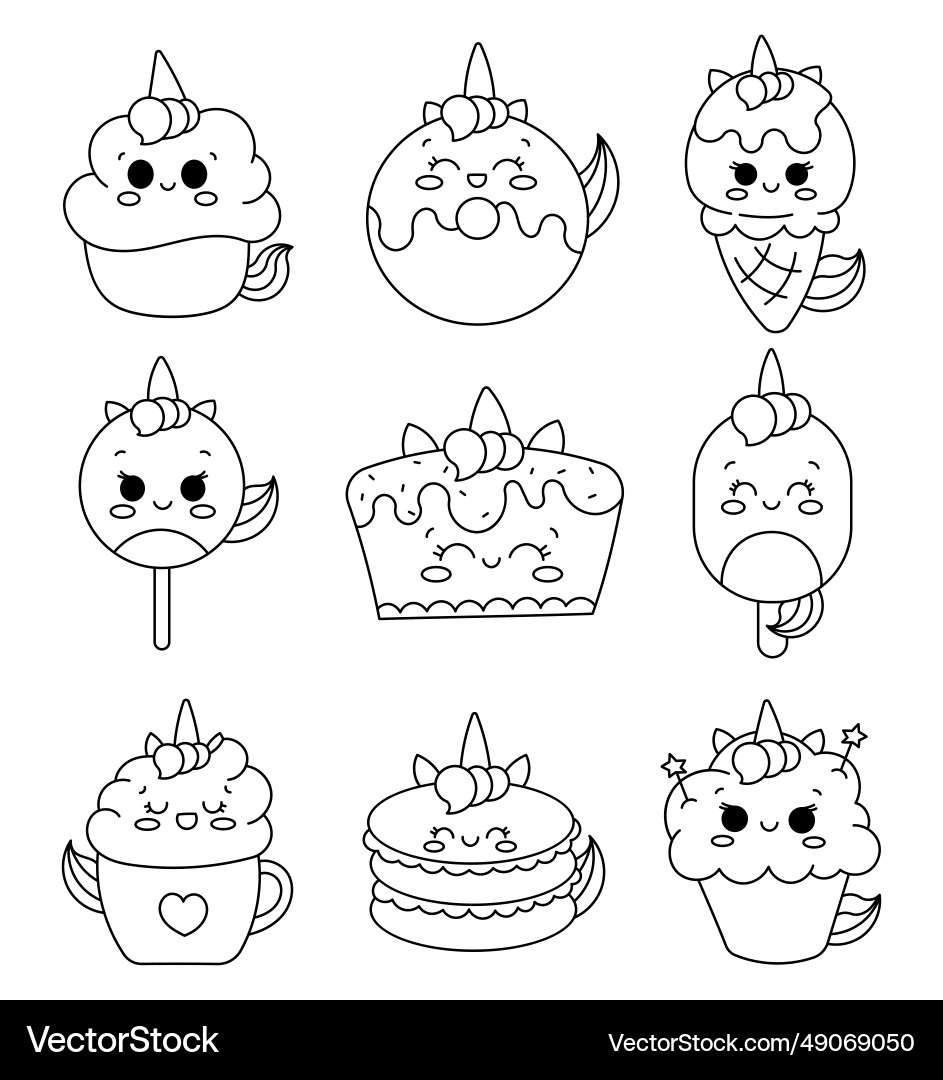 Cute Kawaii Unicorn Coloring Page Royalty Free Vector Image Cute Kawaii Unicorn Coloring Page Royalty Free Vector Image