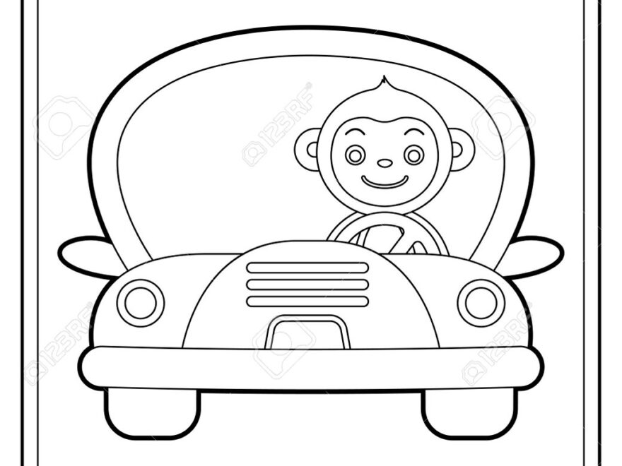 Cute Monkey Driving A Car Suitable For Children s Coloring Page Vector Illustration Royalty Free SVG Cliparts Vectors And Stock Illustration Image 193071848
