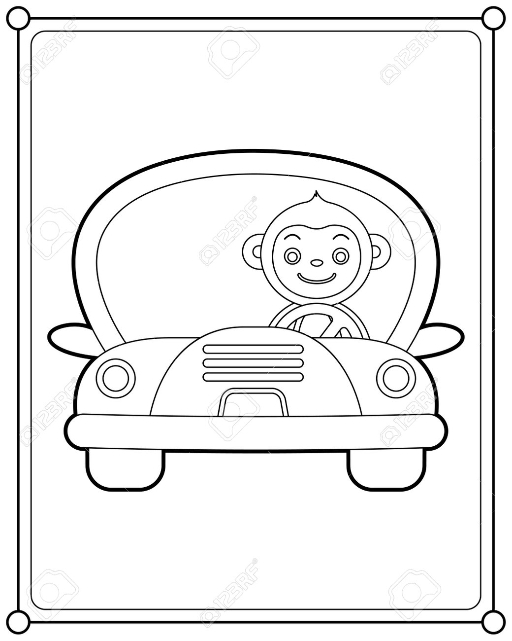 Cute Monkey Driving A Car Suitable For Children s Coloring Page Vector Illustration Royalty Free SVG Cliparts Vectors And Stock Illustration Image 193071848 