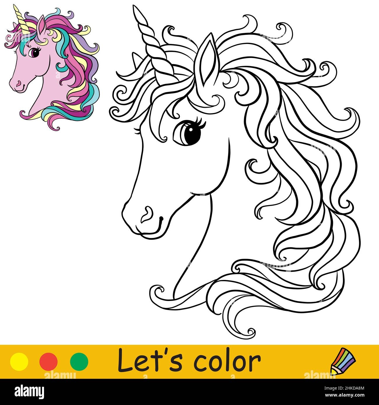Cute Pink Unicorn Head Coloring Book Page With Color Template Vector Cartoon Illustration For Kids Coloring Card Print Design Decor And Puzzle Stock Vector Image Art Alamy