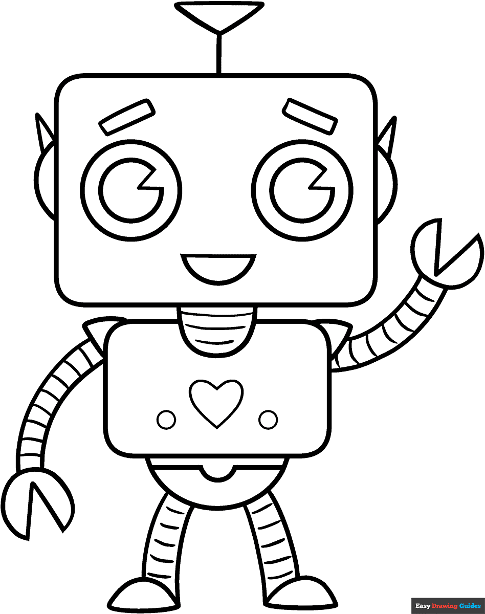 Cute Robot Coloring Page Easy Drawing Guides