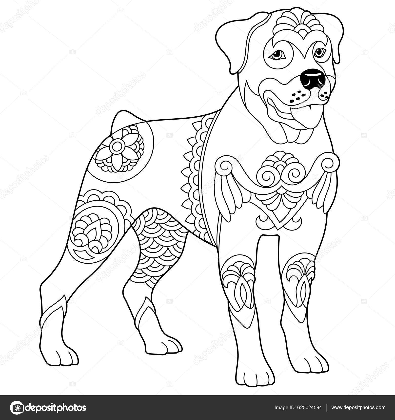 Cute Rottweiler Dog Adult Coloring Book Page Mandala Style Stock Vector By Sybirko 625024594