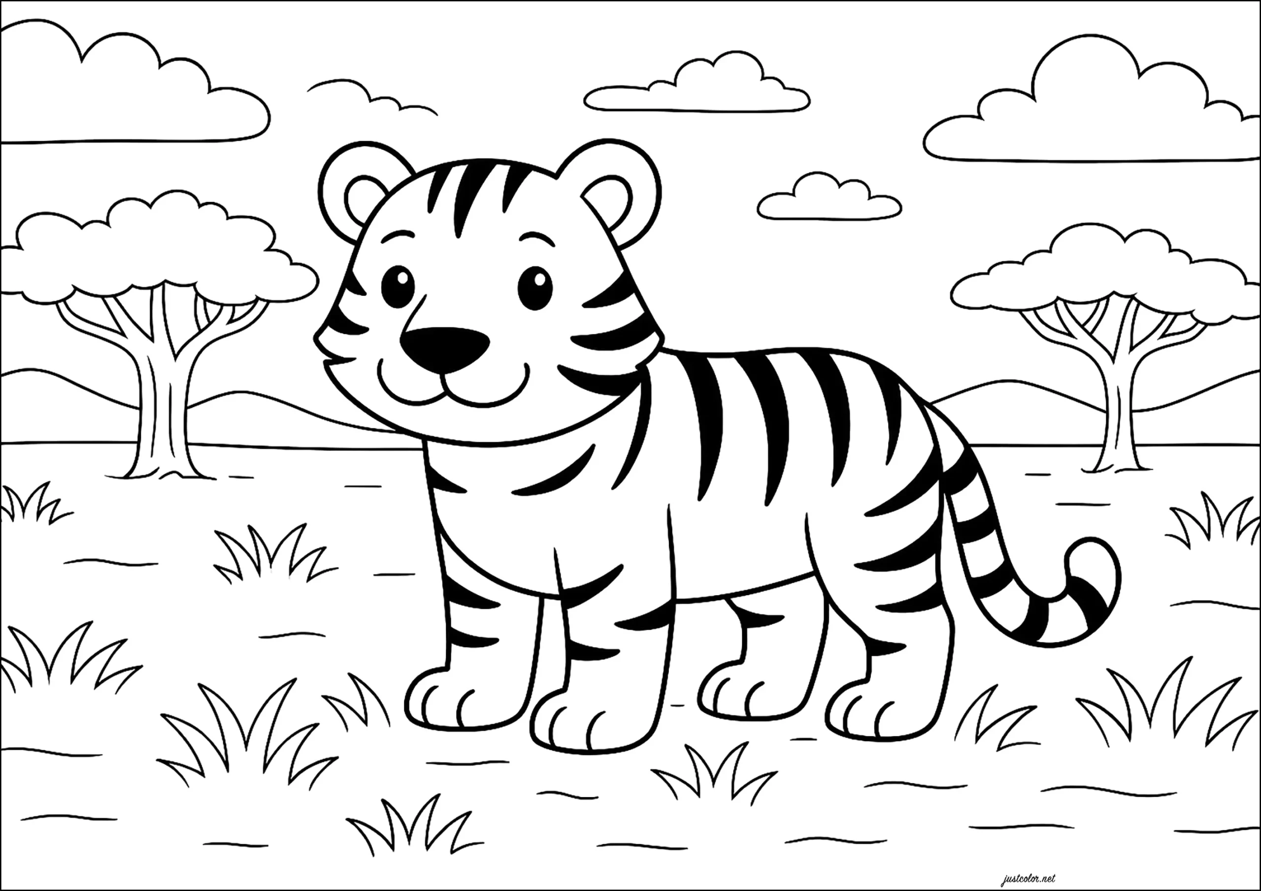 Cute Tiger With Black Stripes Tiger Coloring Pages