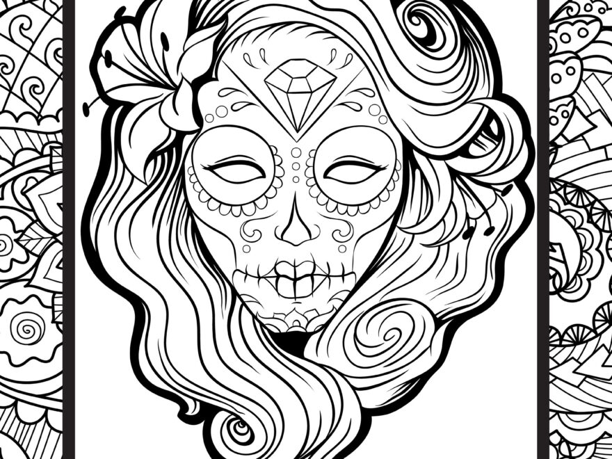 Day Of The Dead Mexican Skull Color Page Female Sugar Skull Coloring Page For Adults Halloween Free Download Print 8 5 X 11 At Home Etsy