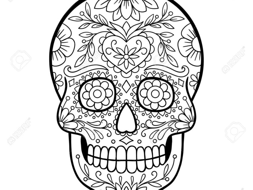 Day Of The Dead Sugar Skull Tattoo Mexican Skull Coloring Page Royalty Free SVG Cliparts Vectors And Stock Illustration Image 163454176
