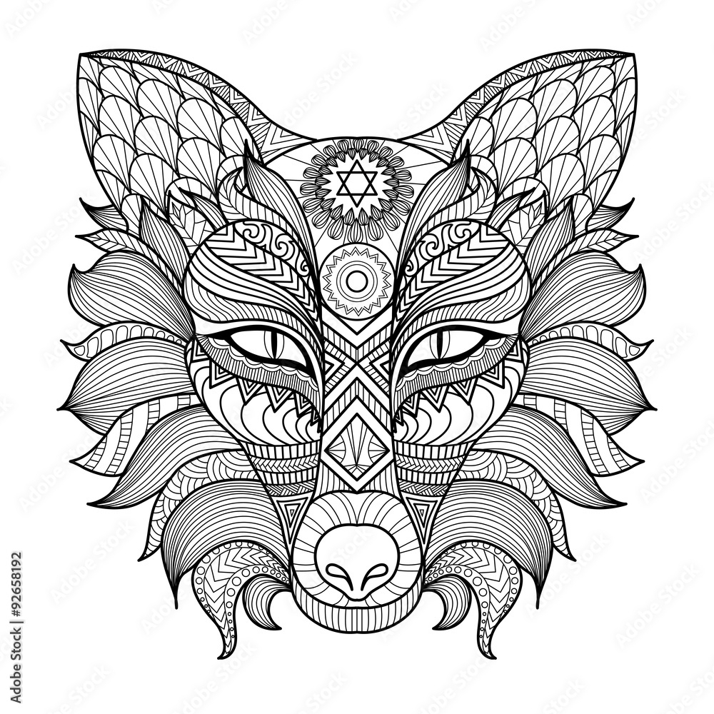 Detail Zentangle Fox Coloring Page Stock Vector Adobe Stock