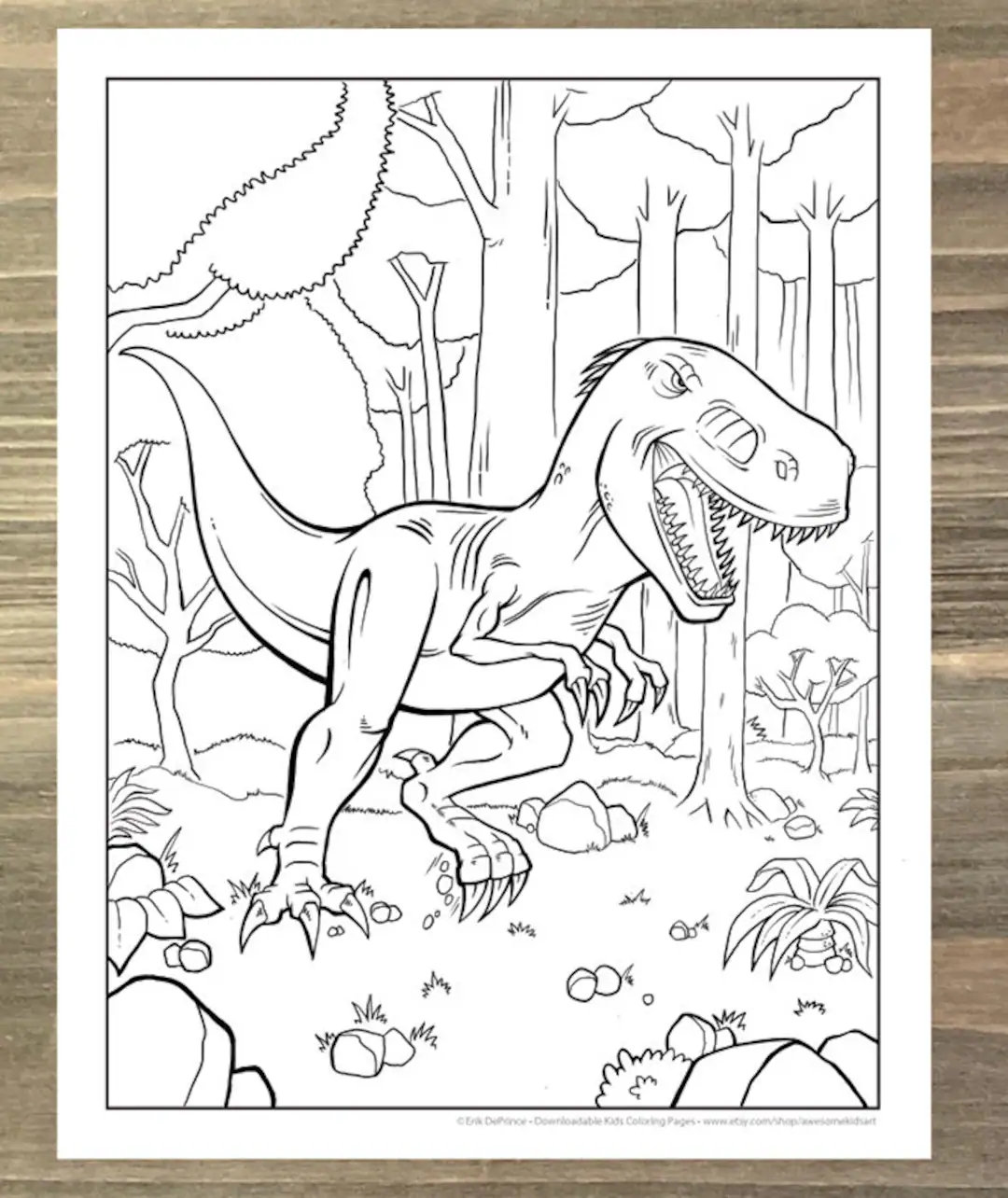 Dinosaur Tyrannosaurus T rex Coloring Page Downloadable PDF File Etsy