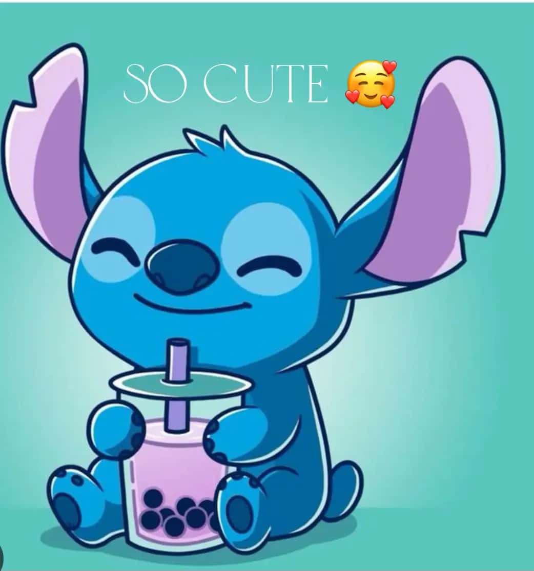 Download Cute Stitch With Bubble Tea Wallpaper Wallpapers
