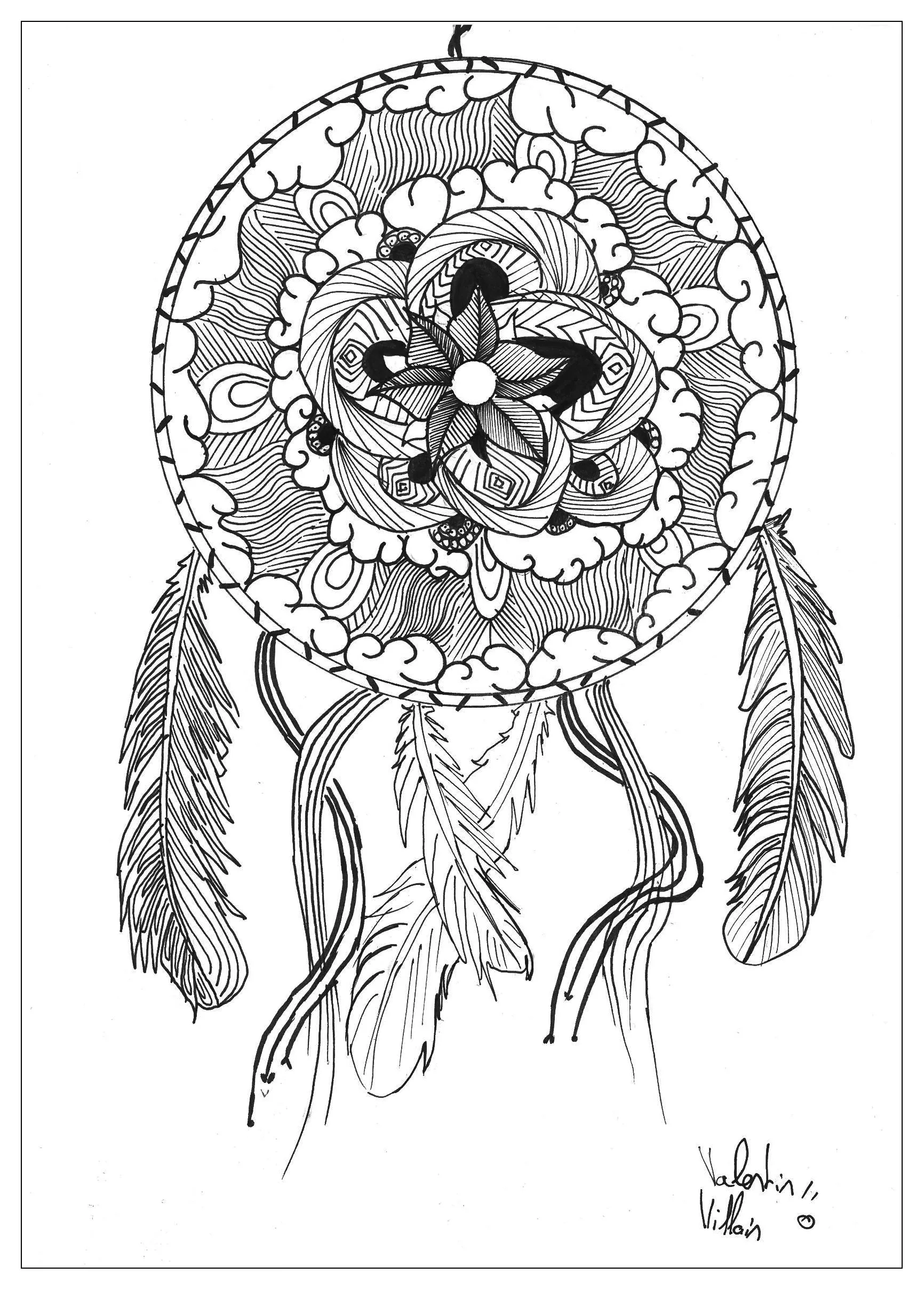 Draw Mandala Dream Catcher By Valentin Mandalas Coloring Pages For Adults