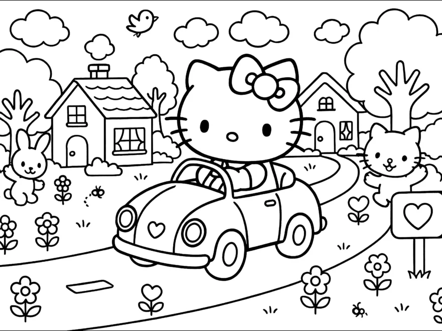 Driving Around Hello Kitty Coloring Pages
